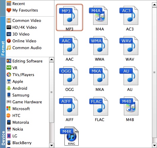 Choose Output audio format