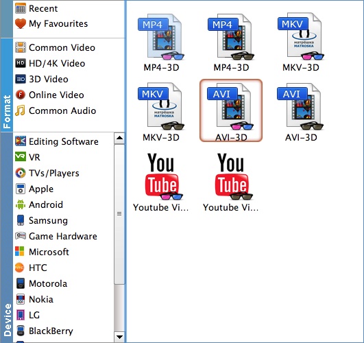 Choose 3d output format