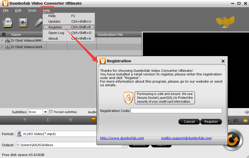 Register DumboFab Video Converter Ultimate